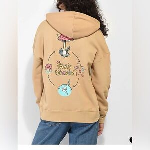 A.LAB Unisex Freela Keep Growin Brown Hoodie Size Small Mushroom Graphics